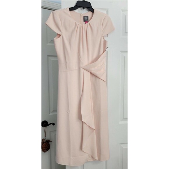 VINCE CAMUTO Satin Cap Sleeve Midi Dress Pink (Blush) Women's Size 12 - Picture 2 of 6